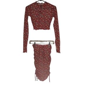 Ed Hardy Hawaiian Flower Crop Top & Ruched Drawstring Co-ord Set Size Small NWT